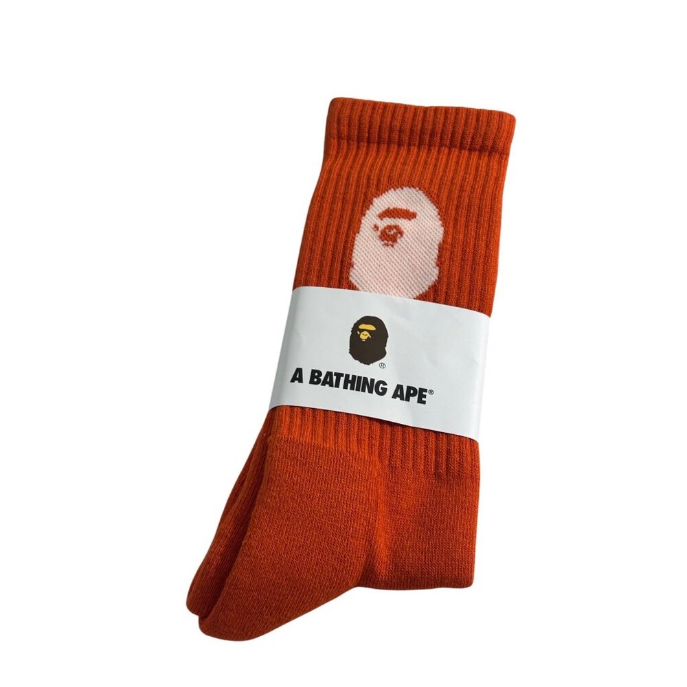 A Bathing Ape Mens Ape Head Socks Orange Cotton Blend